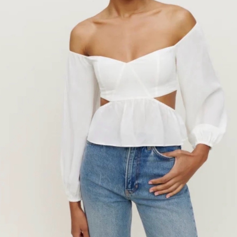 Reformation Laraine White Off-Shoulder Cutout Top